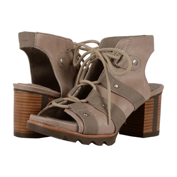 Sorel Beige Addington Lace-Up Block Heel Sandals Size 10